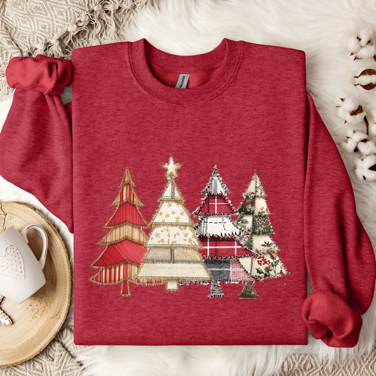 Faux Patchwork Christmas Trees Sweatshirt