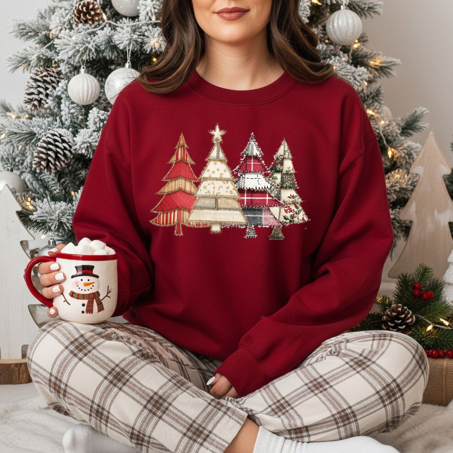 Faux Patchwork Christmas Trees Sweatshirt
