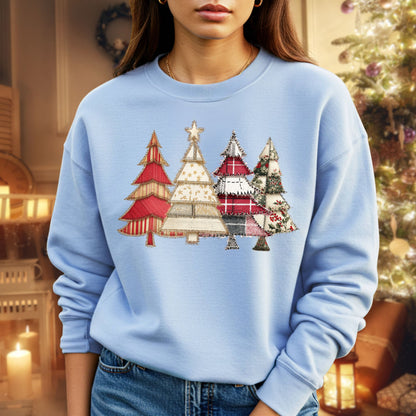 Faux Patchwork Christmas Trees Sweatshirt