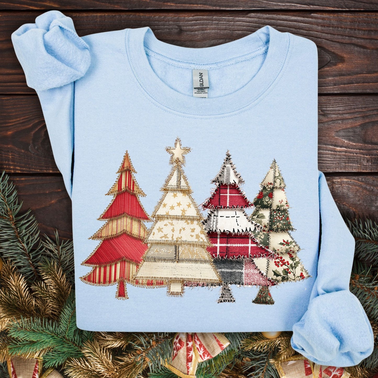 Faux Patchwork Christmas Trees Sweatshirt