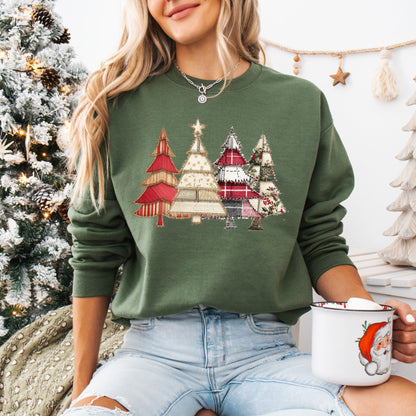 Faux Patchwork Christmas Trees Sweatshirt