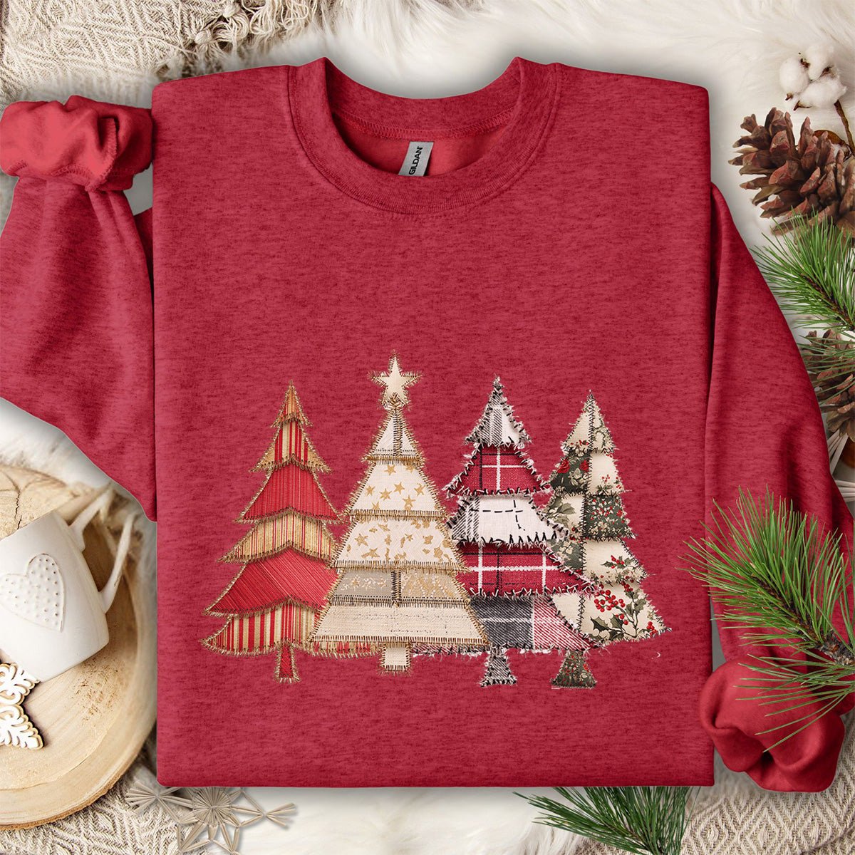 Faux Patchwork Christmas Trees Sweatshirt