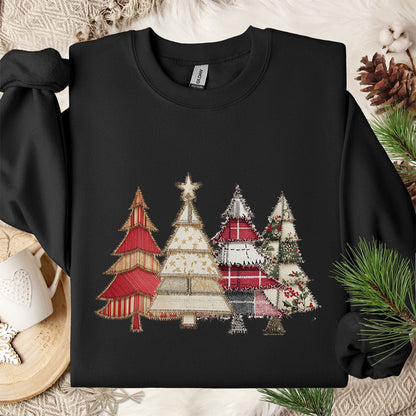 Faux Patchwork Christmas Trees Sweatshirt