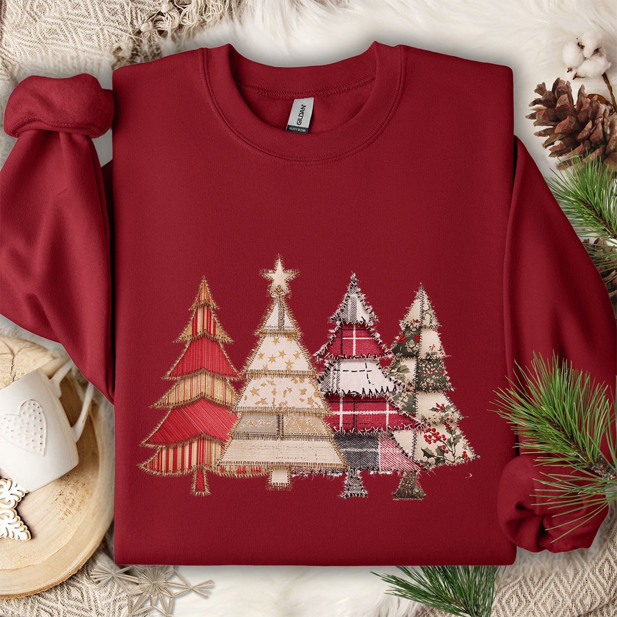 Faux Patchwork Christmas Trees Sweatshirt