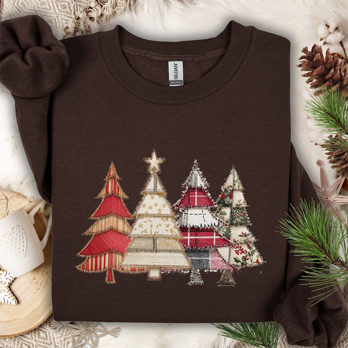 Faux Patchwork Christmas Trees Sweatshirt
