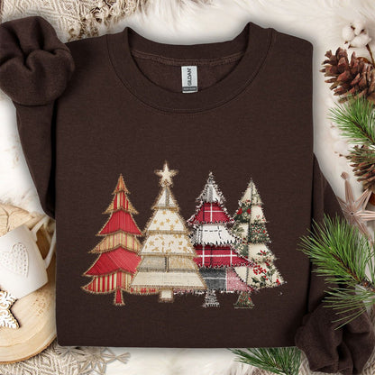 Faux Patchwork Christmas Trees Sweatshirt