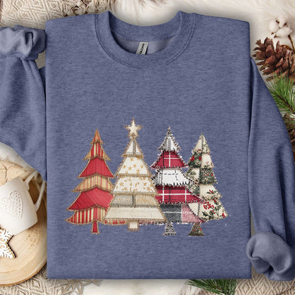 Faux Patchwork Christmas Trees Sweatshirt