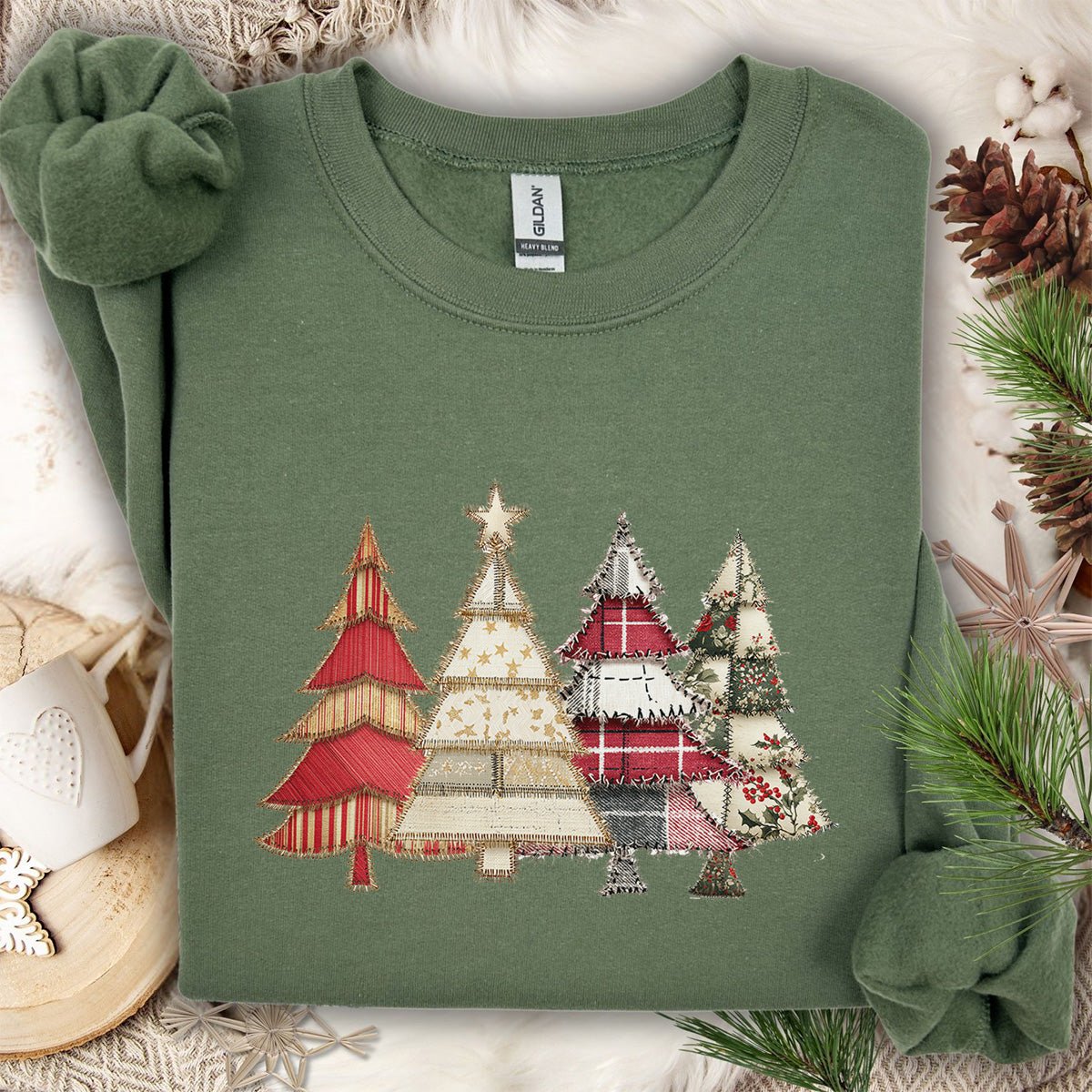 Faux Patchwork Christmas Trees Sweatshirt