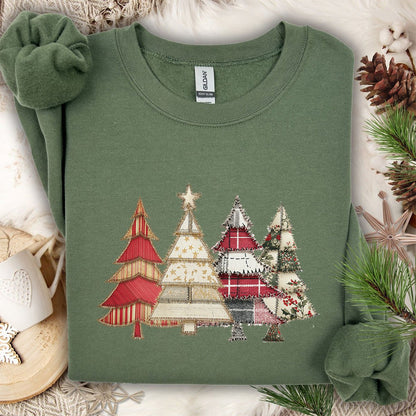 Faux Patchwork Christmas Trees Sweatshirt