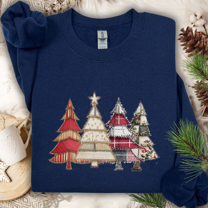 Faux Patchwork Christmas Trees Sweatshirt
