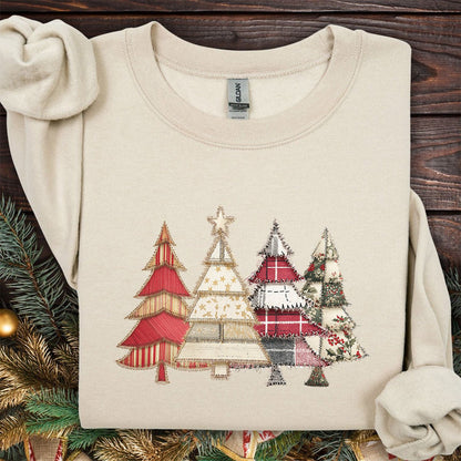 Faux Patchwork Christmas Trees Sweatshirt