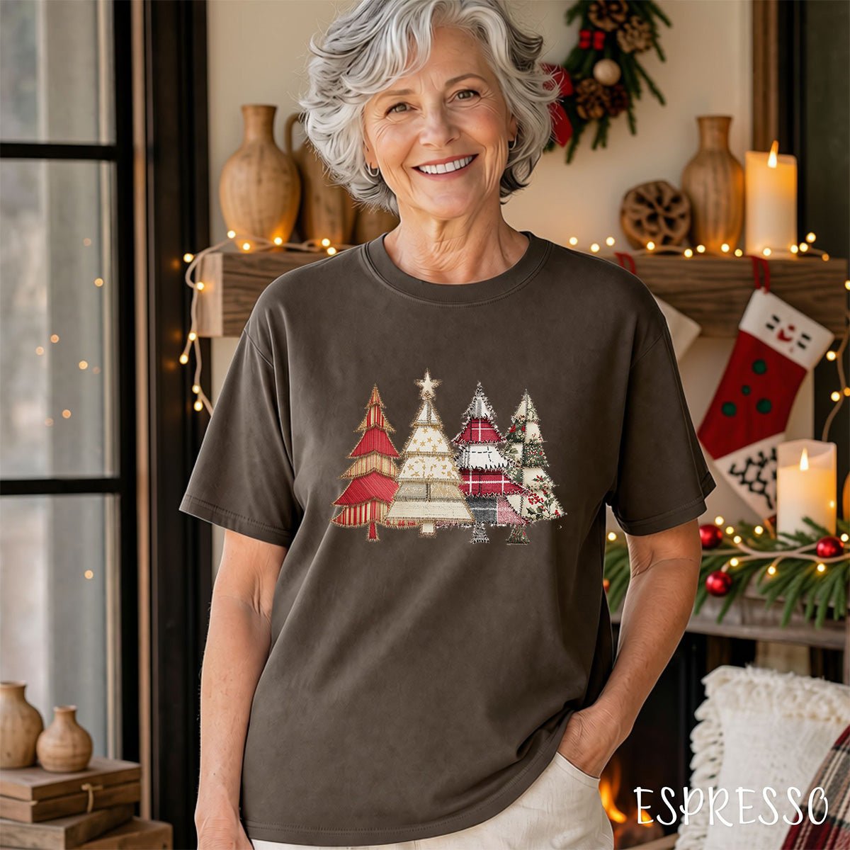 Faux Patchwork Christmas Trees T-Shirt
