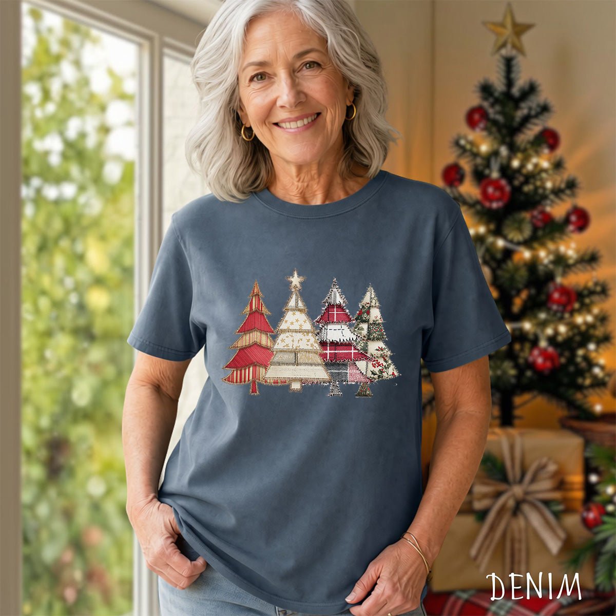 Faux Patchwork Christmas Trees T-Shirt