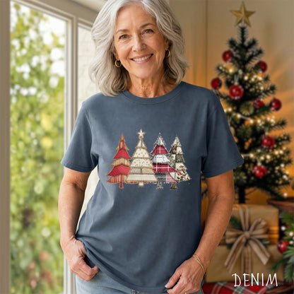 Faux Patchwork Christmas Trees T-Shirt