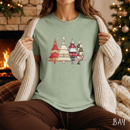 Faux Patchwork Christmas Trees T-Shirt