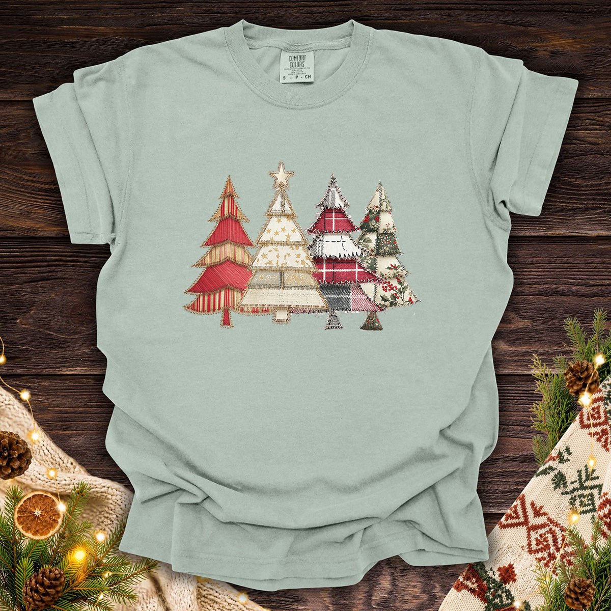 Faux Patchwork Christmas Trees T-Shirt