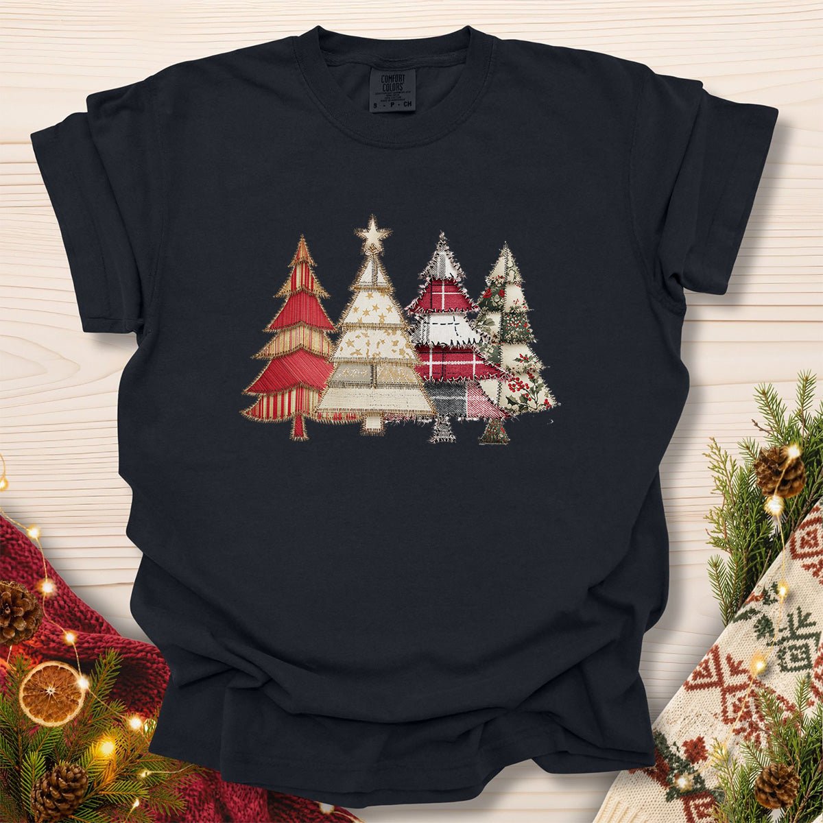 Faux Patchwork Christmas Trees T-Shirt