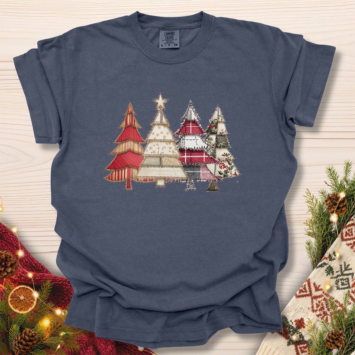 Faux Patchwork Christmas Trees T-Shirt