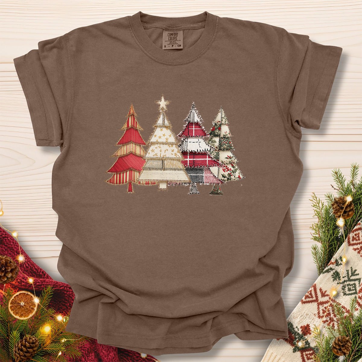 Faux Patchwork Christmas Trees T-Shirt