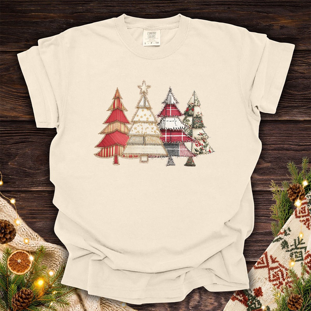 Faux Patchwork Christmas Trees T-Shirt
