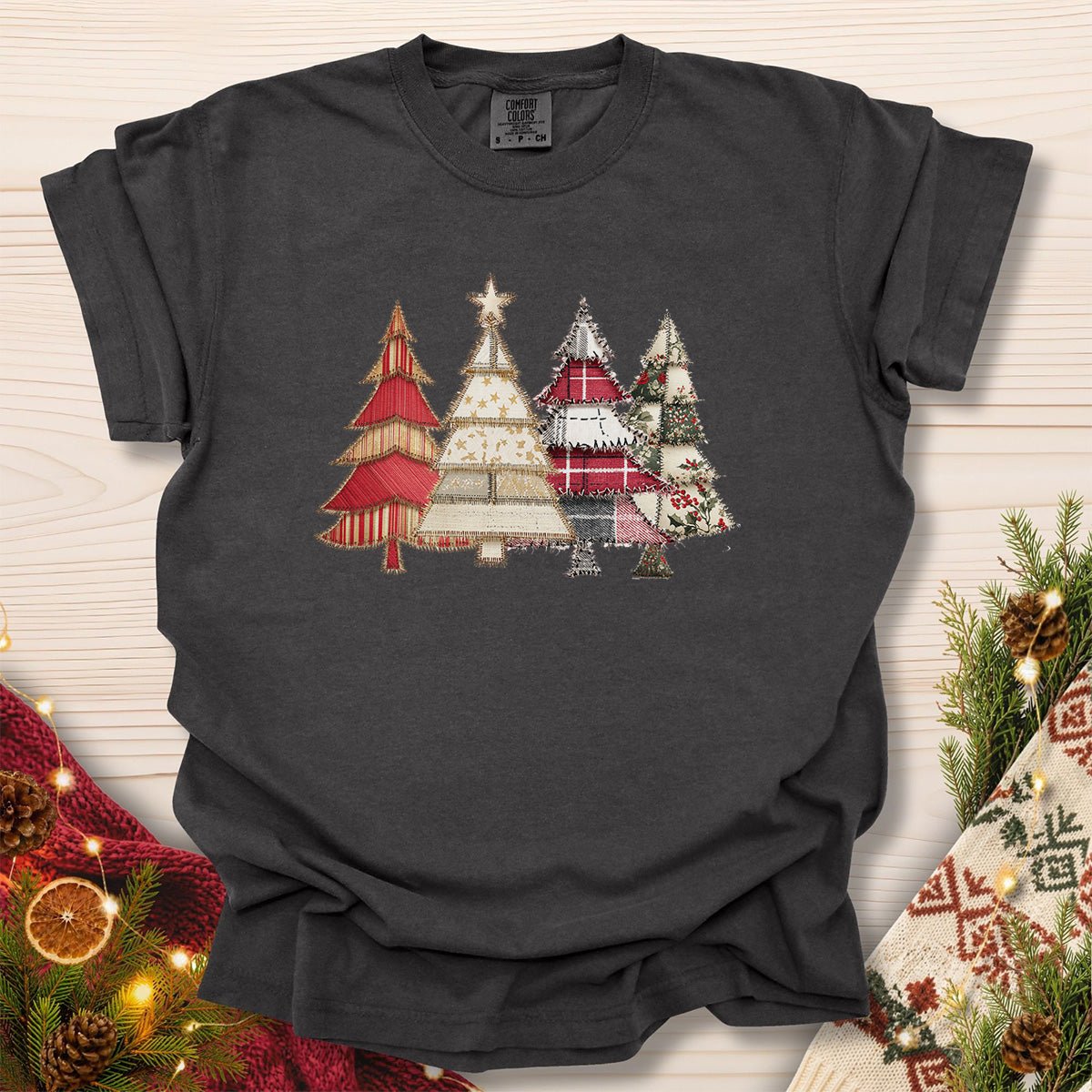 Faux Patchwork Christmas Trees T-Shirt