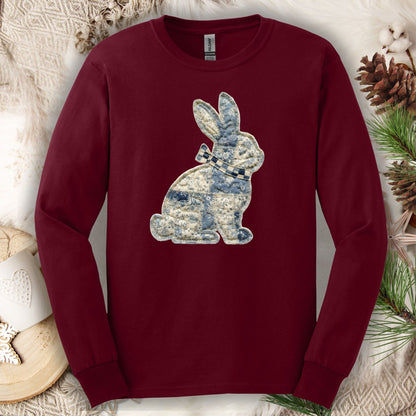 Faux Patchwork Country Bunny Long Sleeve Tee
