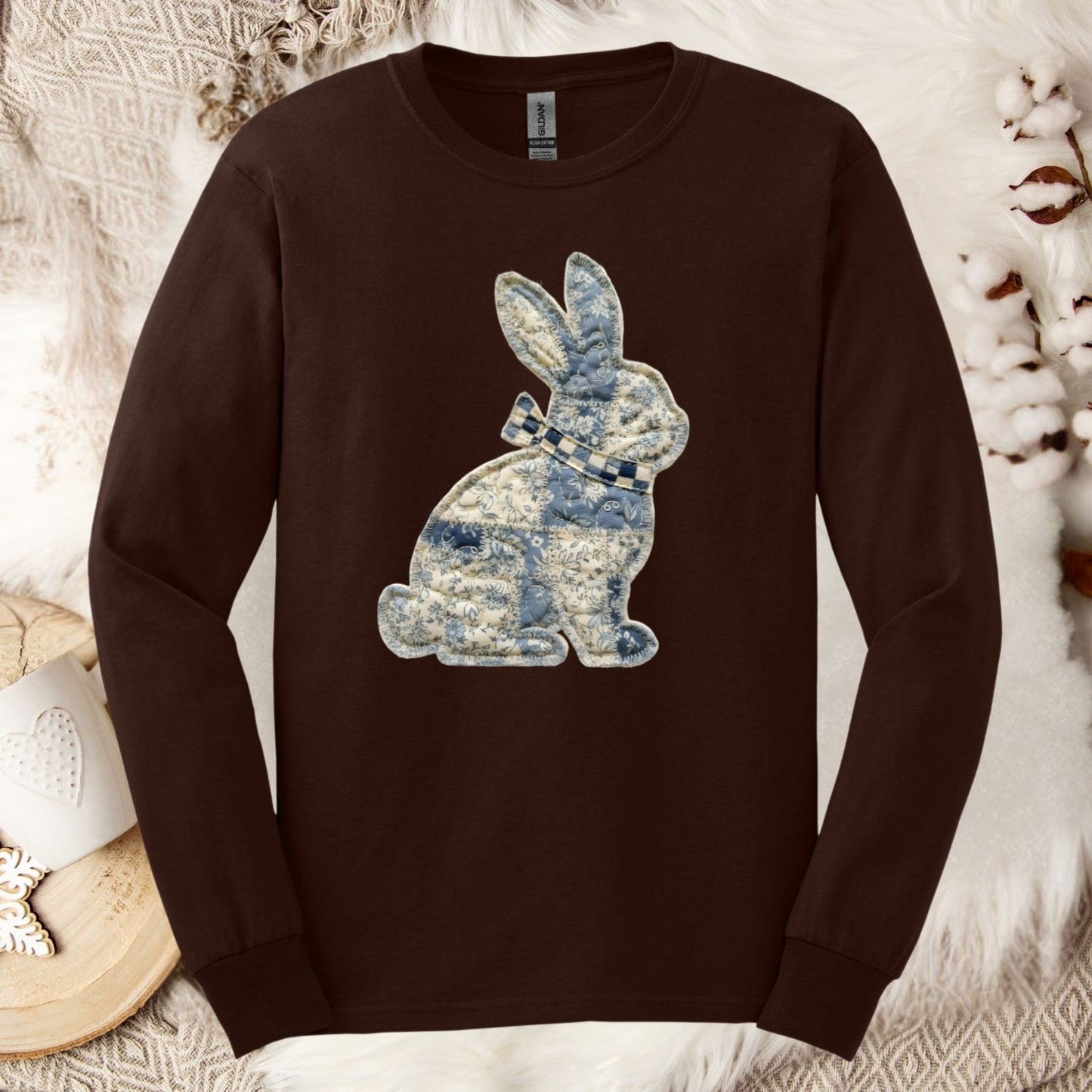Faux Patchwork Country Bunny Long Sleeve Tee