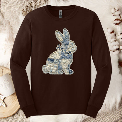 Faux Patchwork Country Bunny Long Sleeve Tee