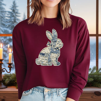 Faux Patchwork Country Bunny Long Sleeve Tee
