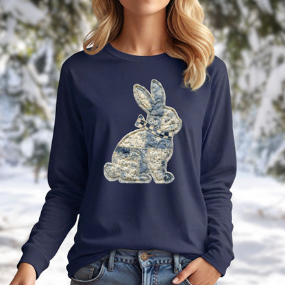 Faux Patchwork Country Bunny Long Sleeve Tee