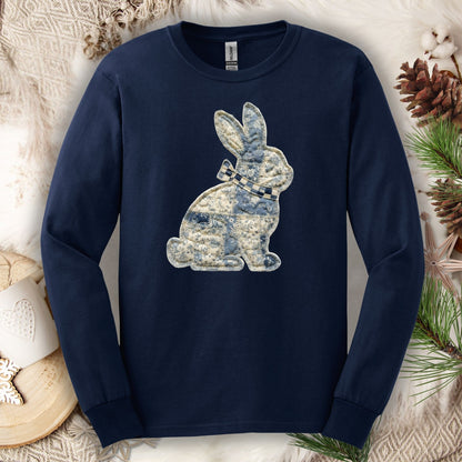 Faux Patchwork Country Bunny Long Sleeve Tee