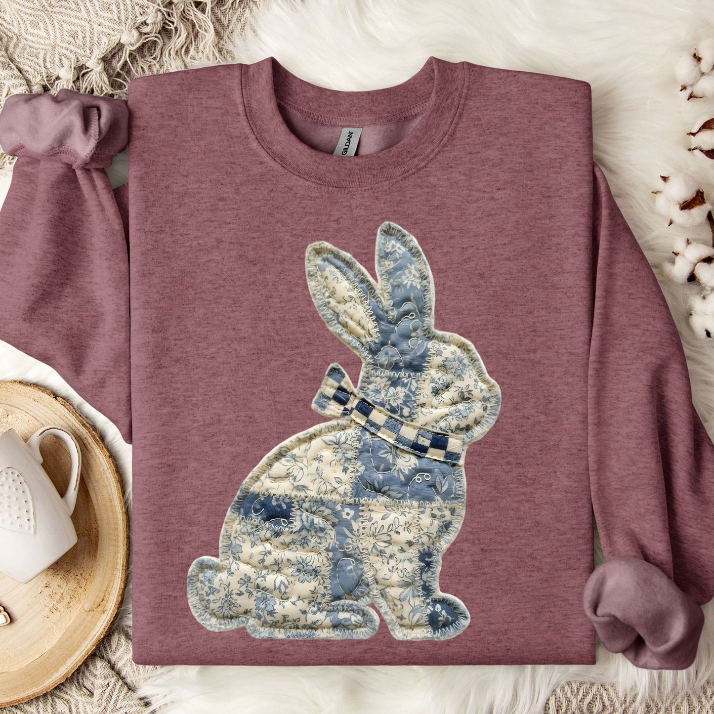 Faux Patchwork Country Bunny Sweatshirt