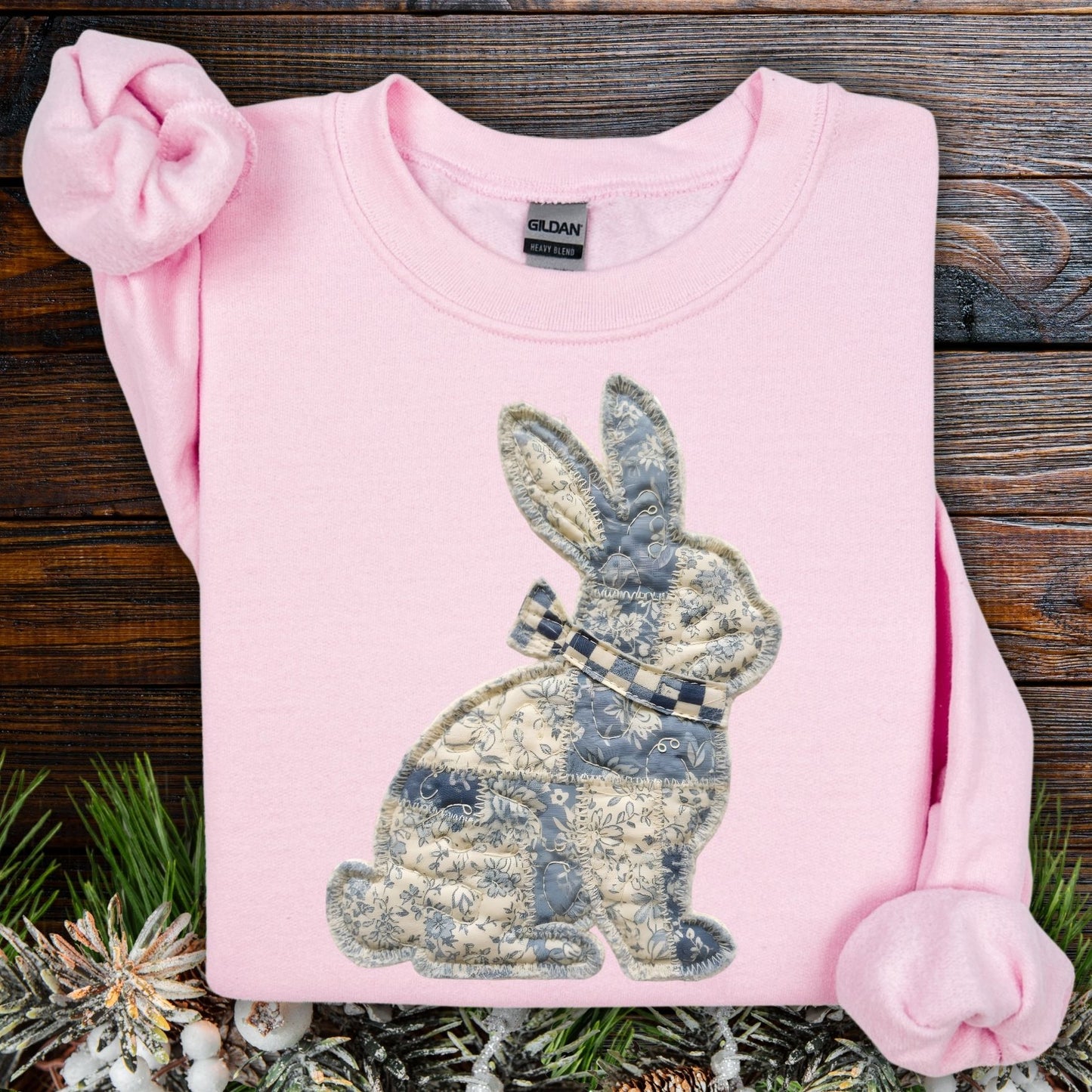 Faux Patchwork Country Bunny Sweatshirt