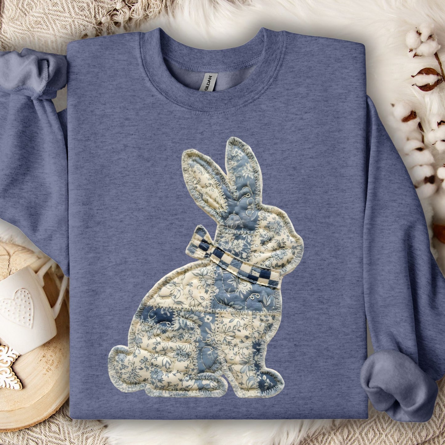 Faux Patchwork Country Bunny Sweatshirt