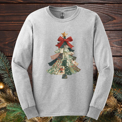 Faux Patchwork Country Christmas Tree Long Sleeve Tee
