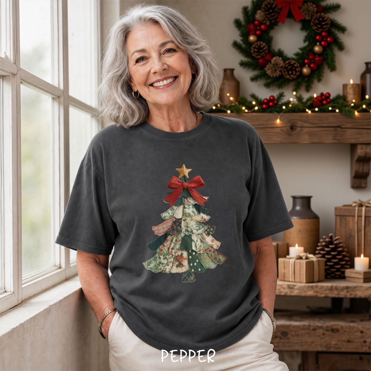 Faux Patchwork Country Christmas Tree T-Shirt