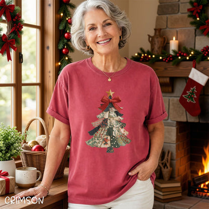 Faux Patchwork Country Christmas Tree T-Shirt