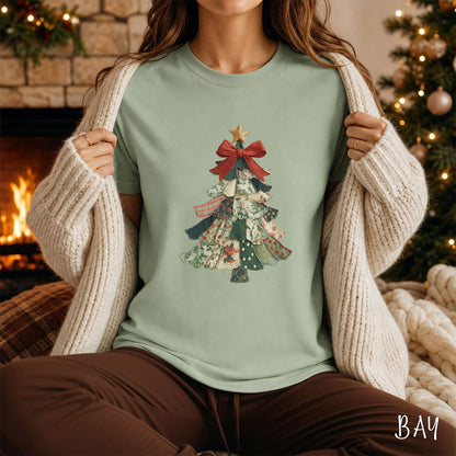 Faux Patchwork Country Christmas Tree T-Shirt