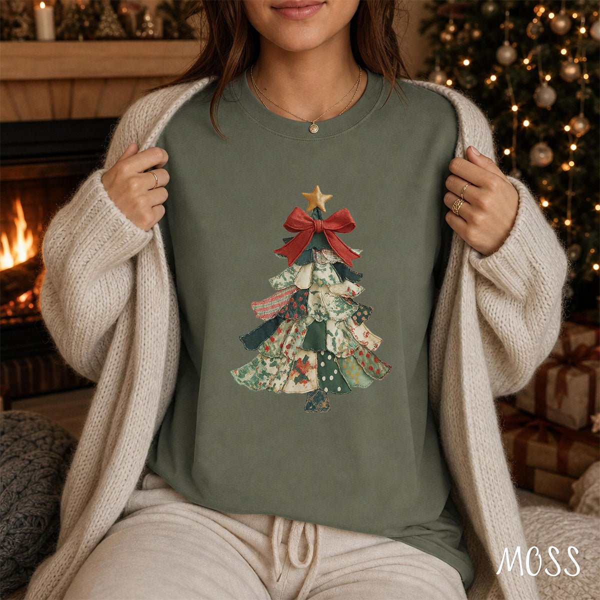 Faux Patchwork Country Christmas Tree T-Shirt