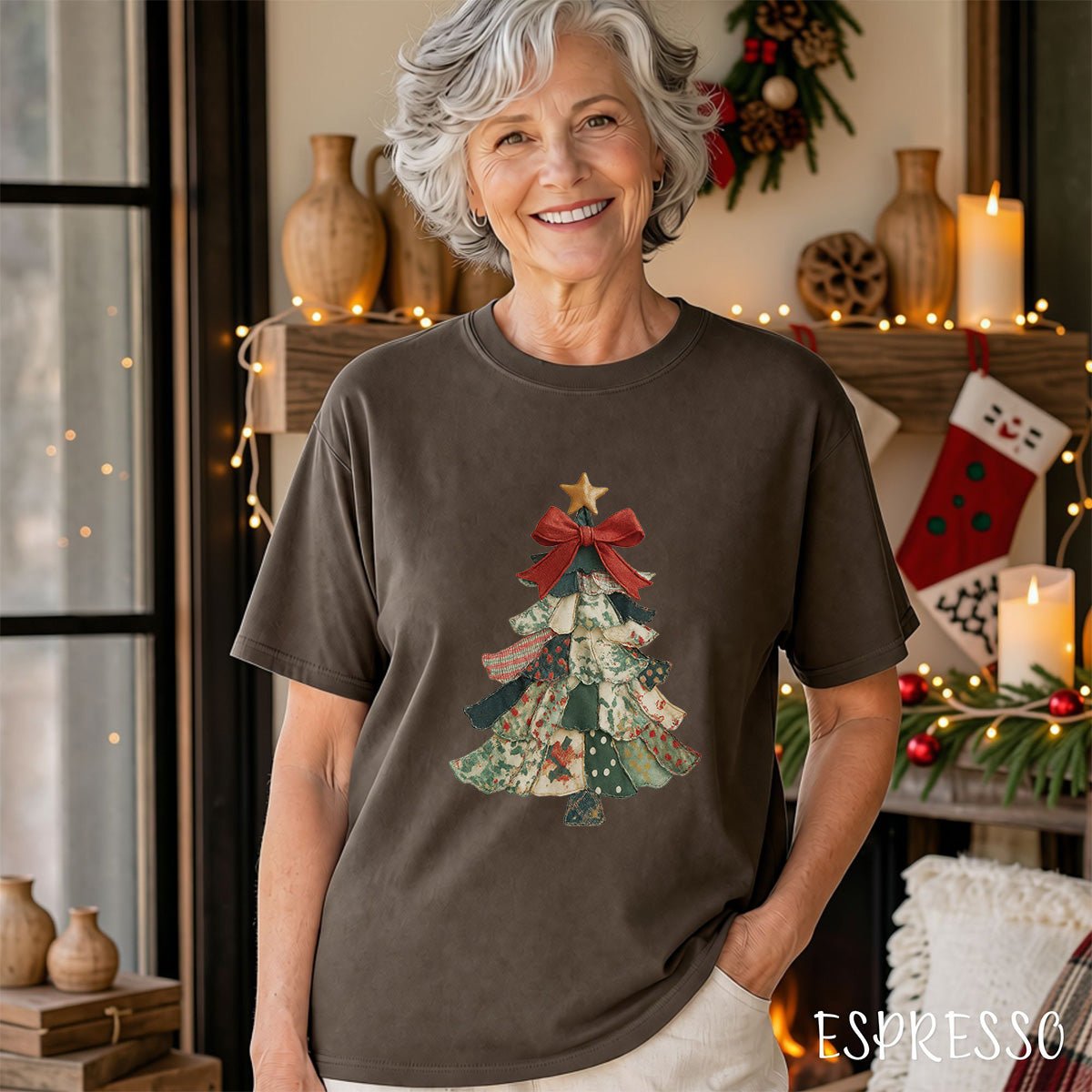 Faux Patchwork Country Christmas Tree T-Shirt