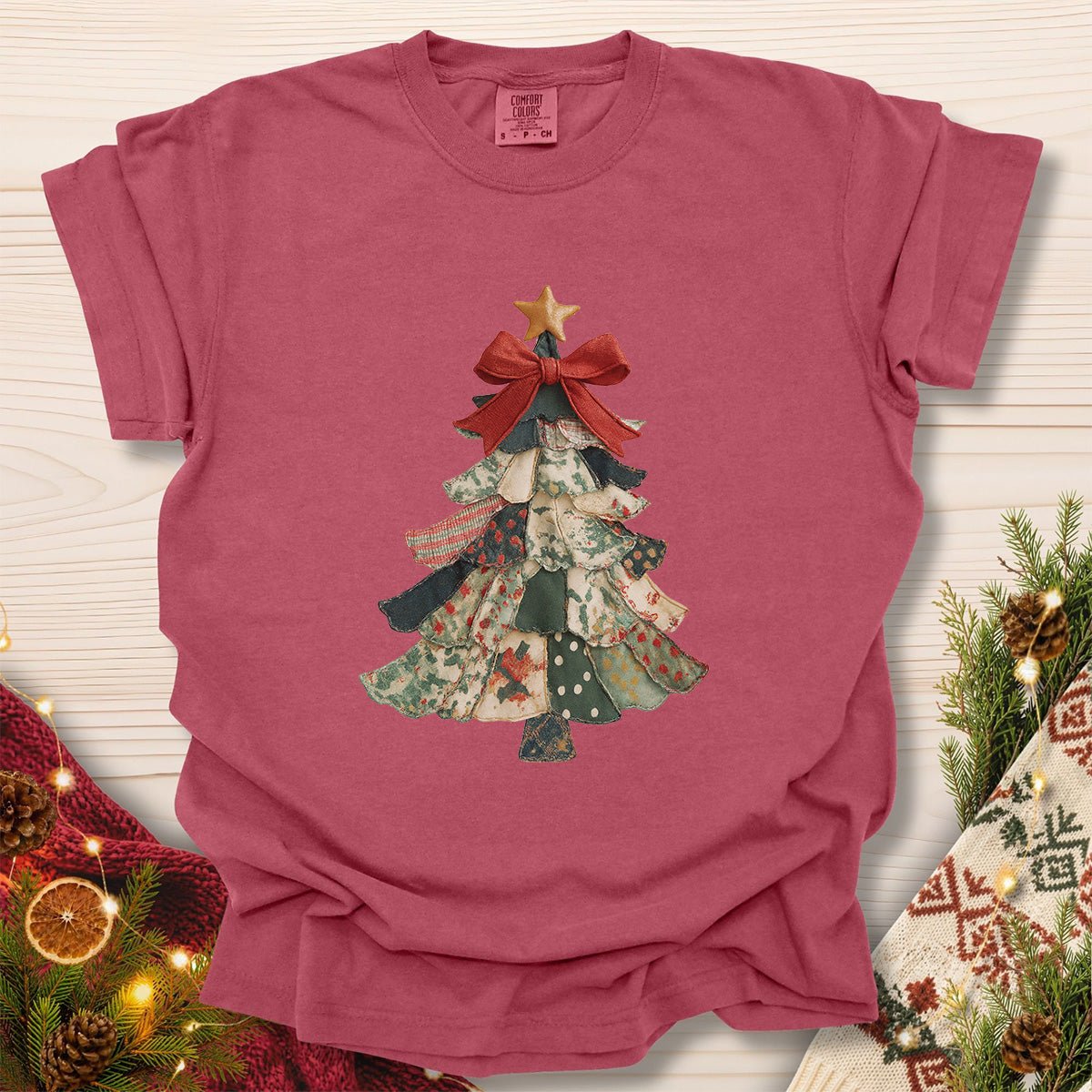 Faux Patchwork Country Christmas Tree T-Shirt