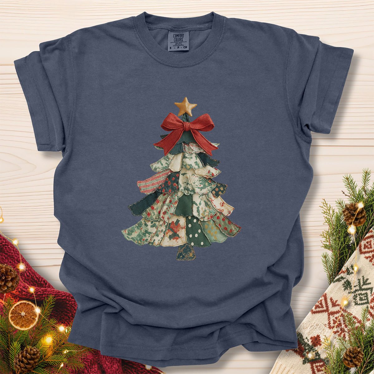Faux Patchwork Country Christmas Tree T-Shirt