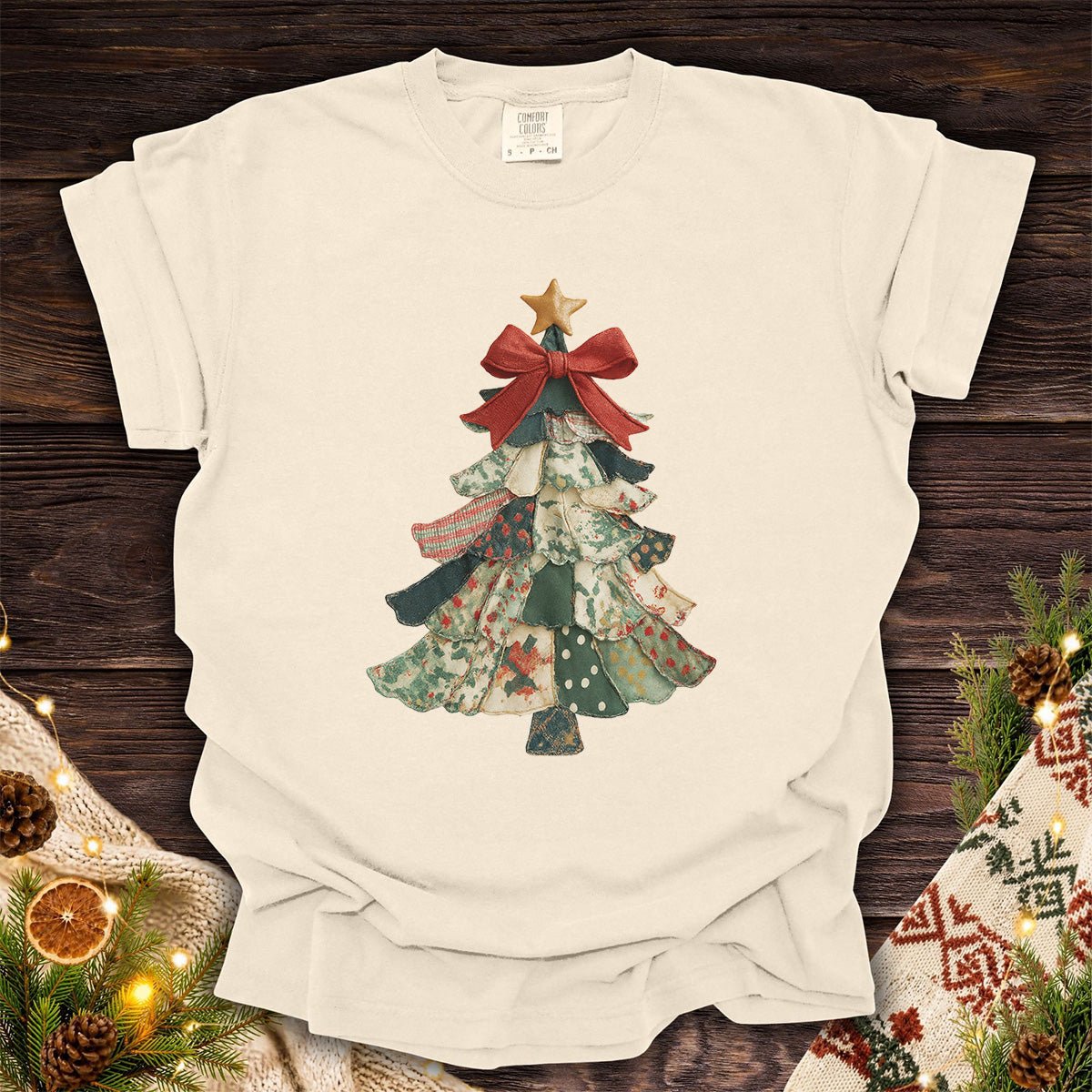 Faux Patchwork Country Christmas Tree T-Shirt