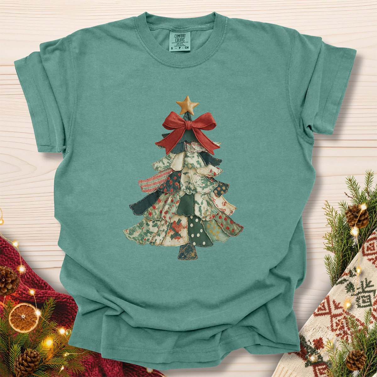 Faux Patchwork Country Christmas Tree T-Shirt