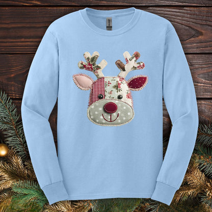 Faux Patchwork Country Reindeer Long Sleeve Tee