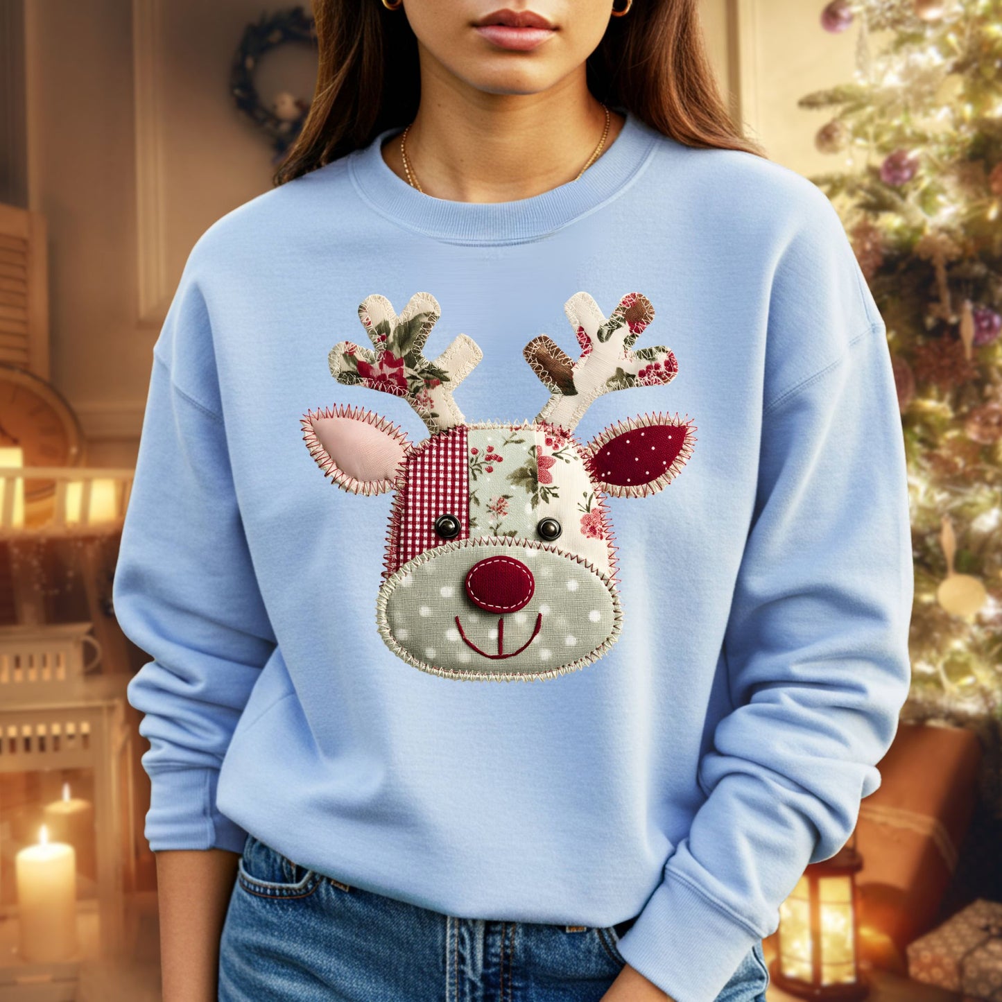 Faux Patchwork Country Rudolph Sweatshirt