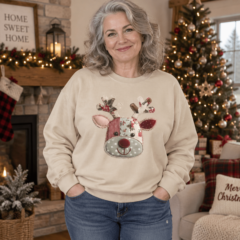 Faux Patchwork Country Rudolph Sweatshirt