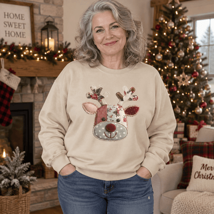 Faux Patchwork Country Rudolph Sweatshirt