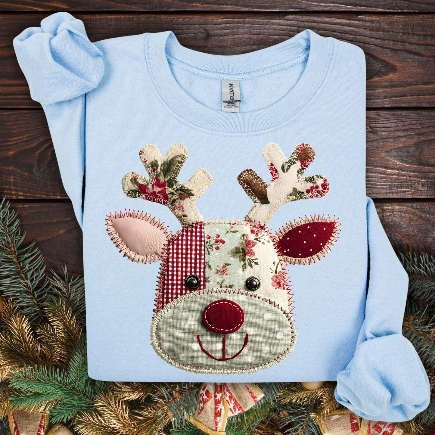 Faux Patchwork Country Rudolph Sweatshirt