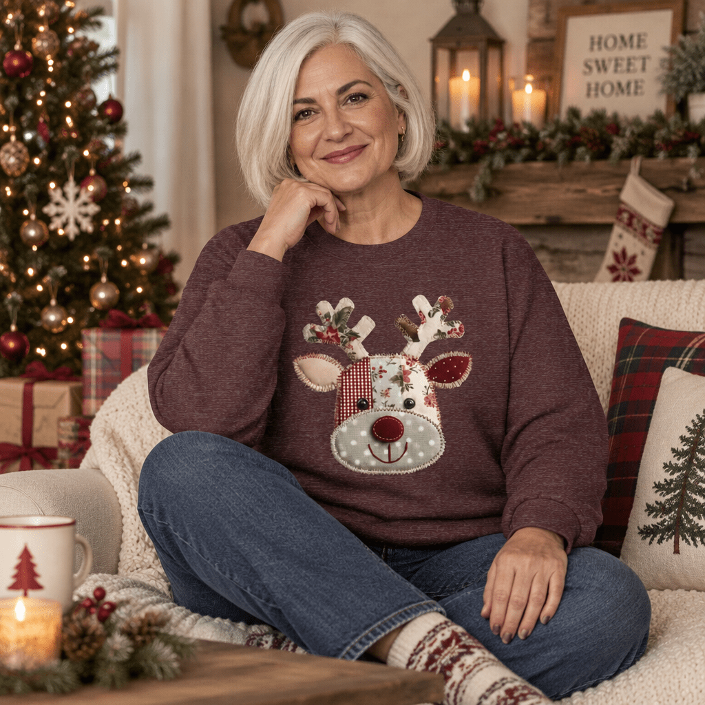 Faux Patchwork Country Rudolph Sweatshirt